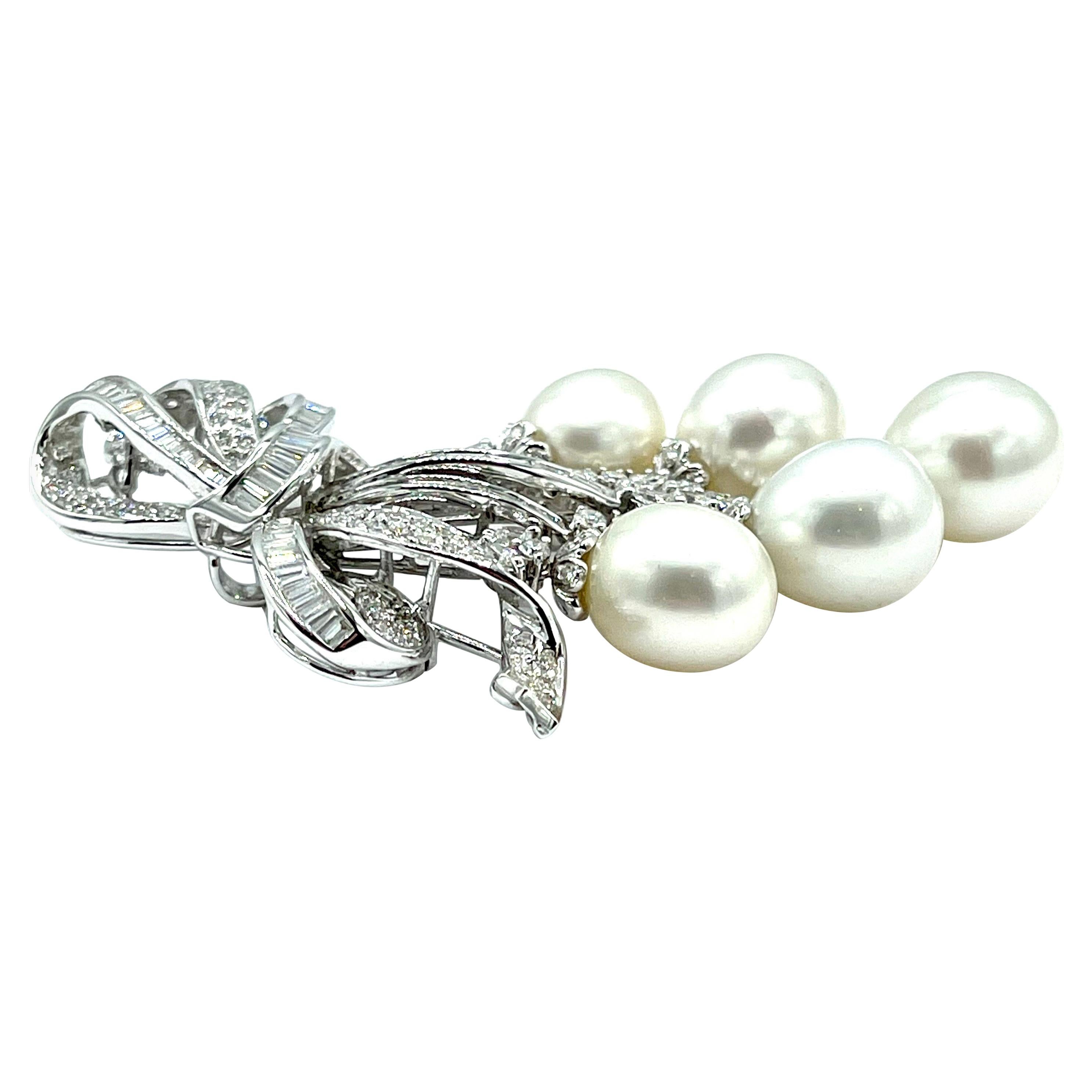 South Sea Pearl and Diamond 18k White Gold Pendant Brooch