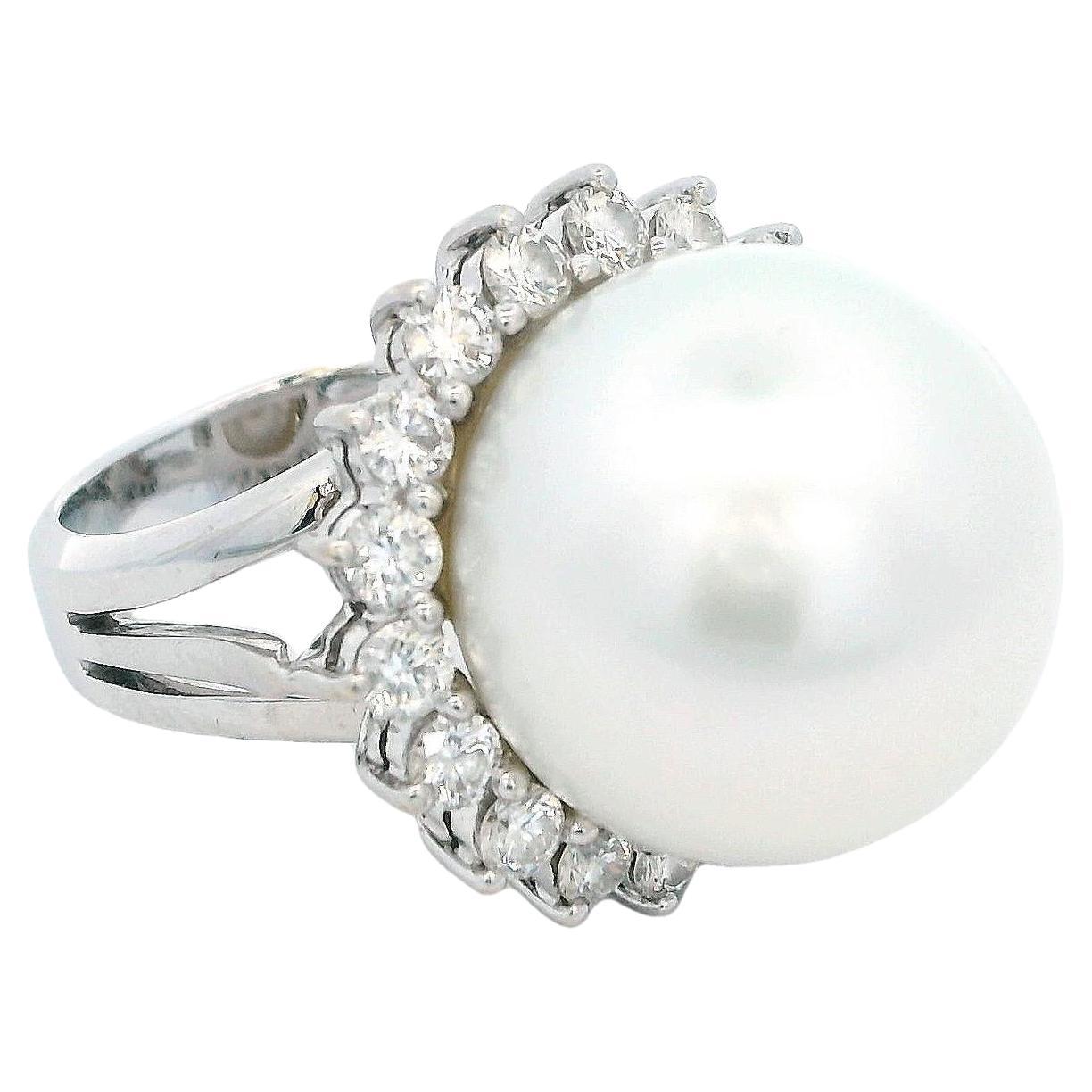 South Sea Pearl and Diamond 18K White Gold Ring