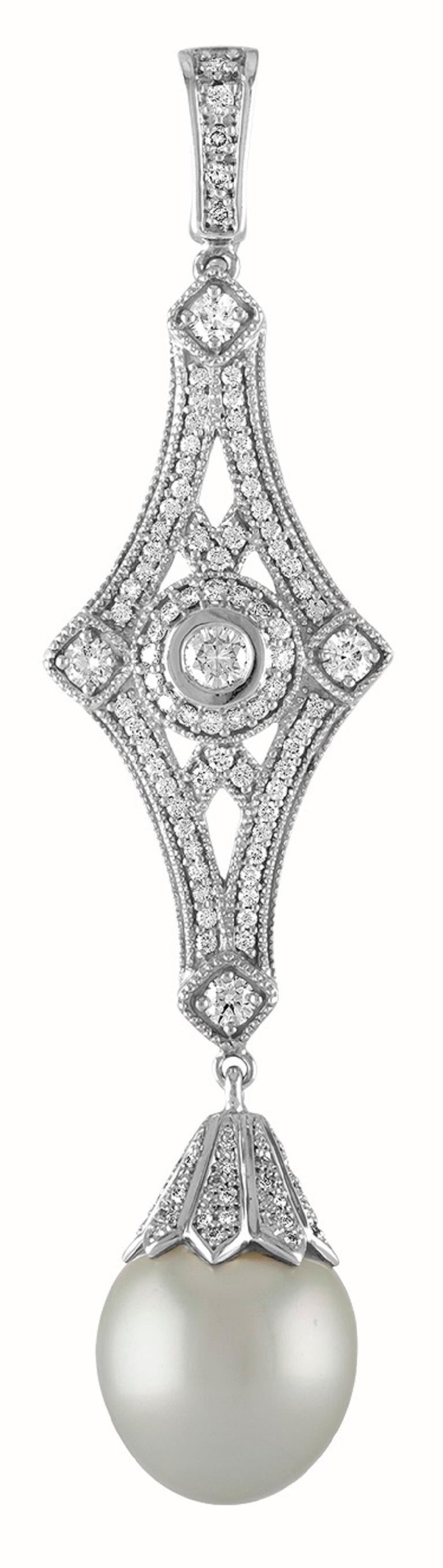 Südseeperlenherzen und Pfeile Diamant „Art Deco“ NEU  ENHANCER aus Platin im Angebot 3