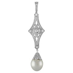 Antique NEW South Sea Pearl Hearts & Arrows Diamond "Art Deco"  ENHANCER in Platinum
