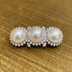 South Sea Pearl and Diamond Bar Brooch Pin in Platinum