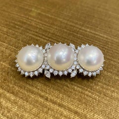 South Sea Pearl and Diamond Bar Brooch Pin in Platinum