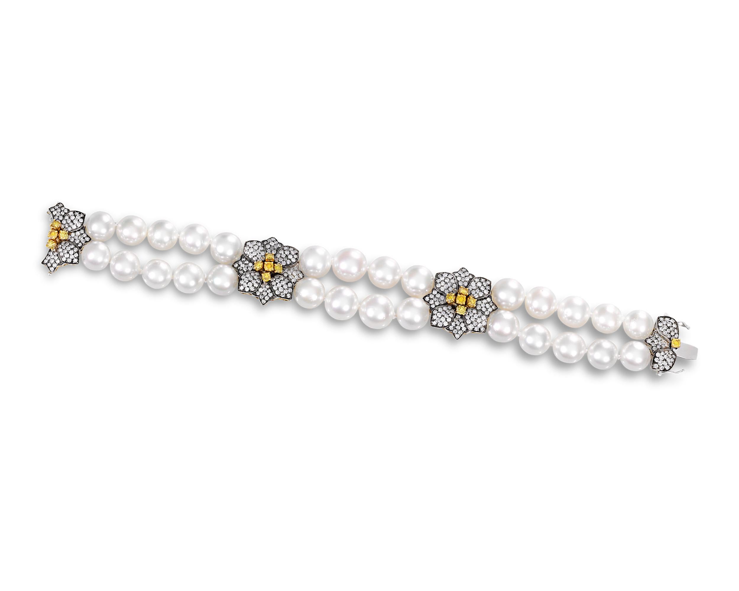 Modern South Sea Pearl and Diamond Bracelet