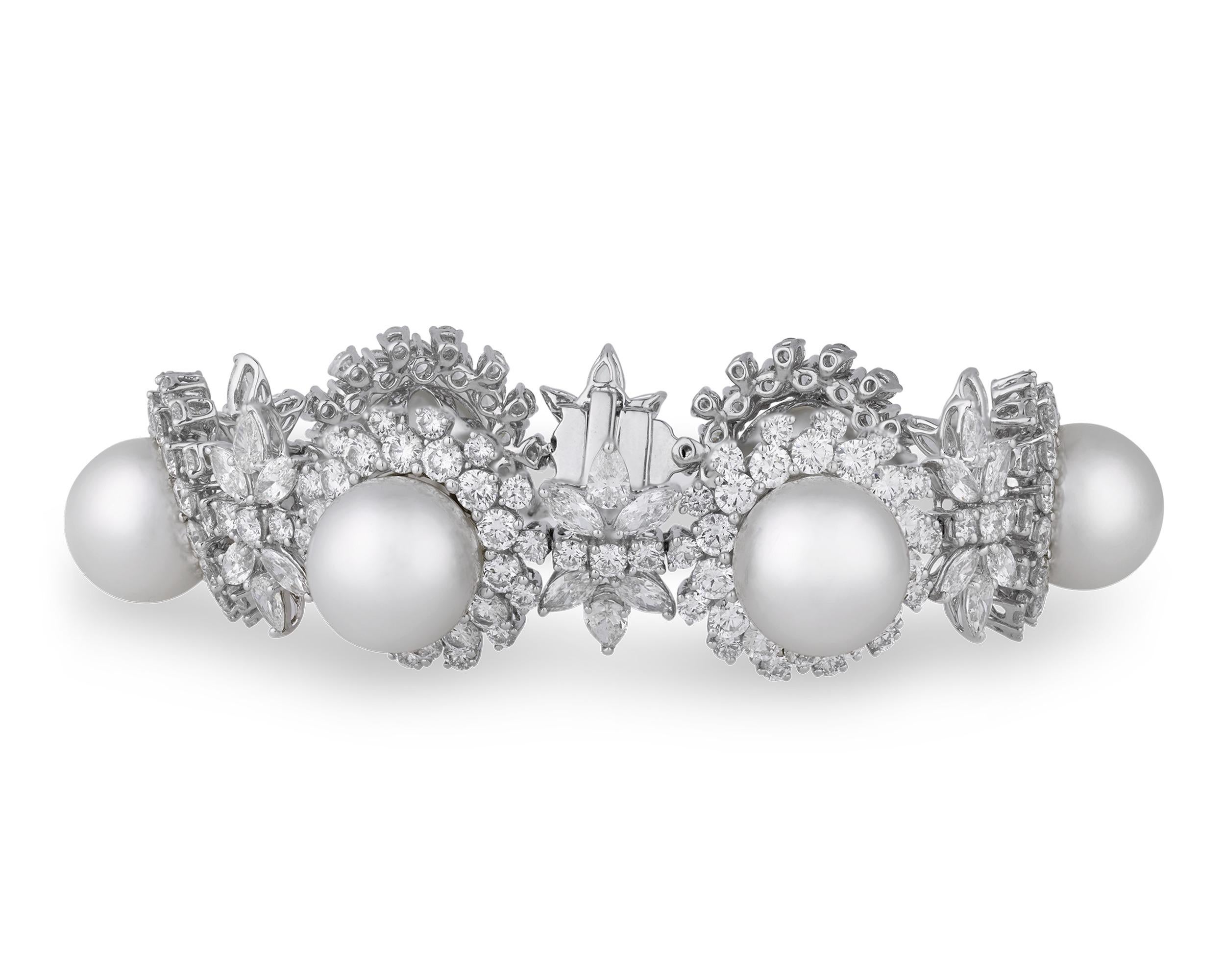 Uncut South Sea Pearl and Diamond Bracelet For Sale