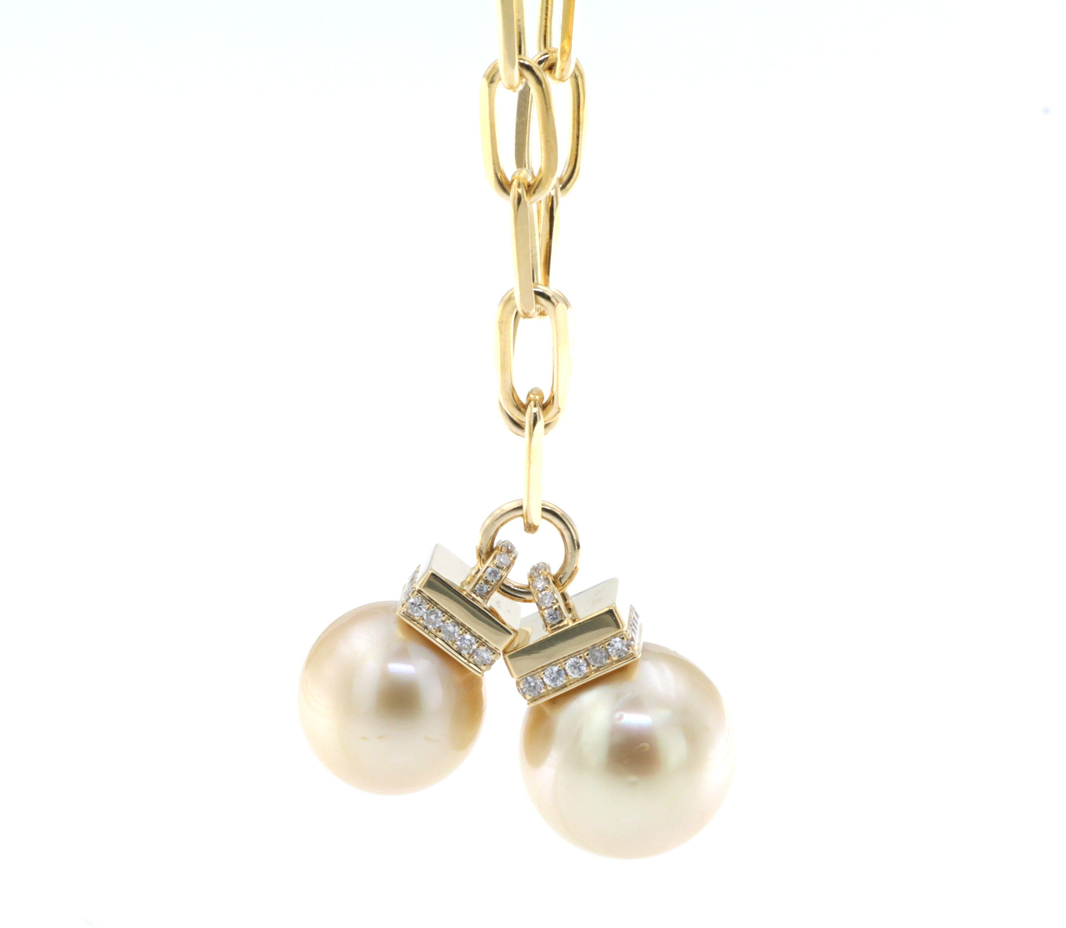Bead South Sea Pearl and Diamond Bracelet in 18K Yellow Gold