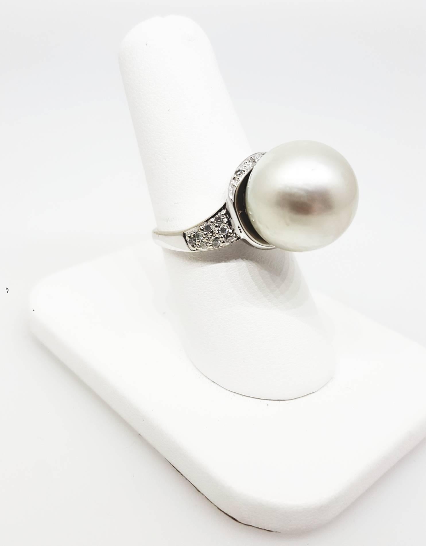 Round Cut South Sea Pearl and Diamond Cocktail Ring