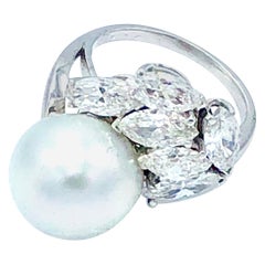 Platinum South Sea Pearl and Diamond Cocktail Ring