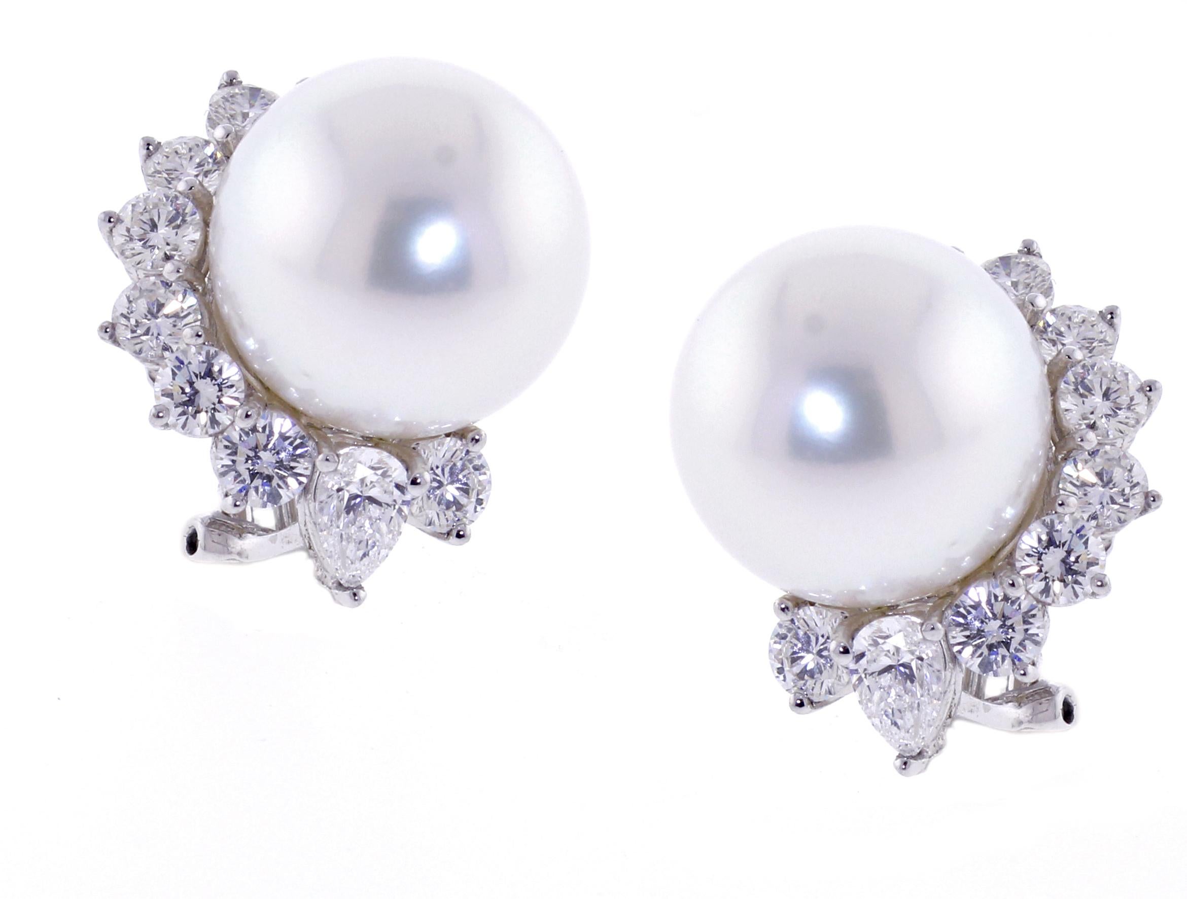 South Sea Pearl and Diamond Crescent Earrings 2