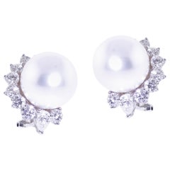 South Sea Pearl and Diamond Crescent Earrings