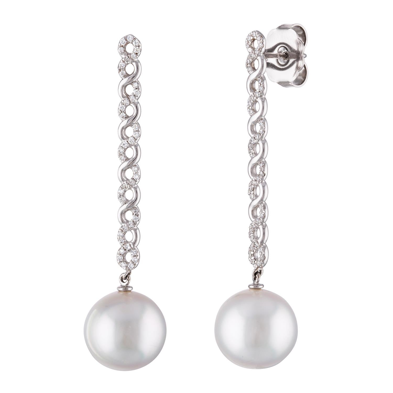 Contemporary South Sea Cultured Pearl and Diamond Dangle Earrings For Sale