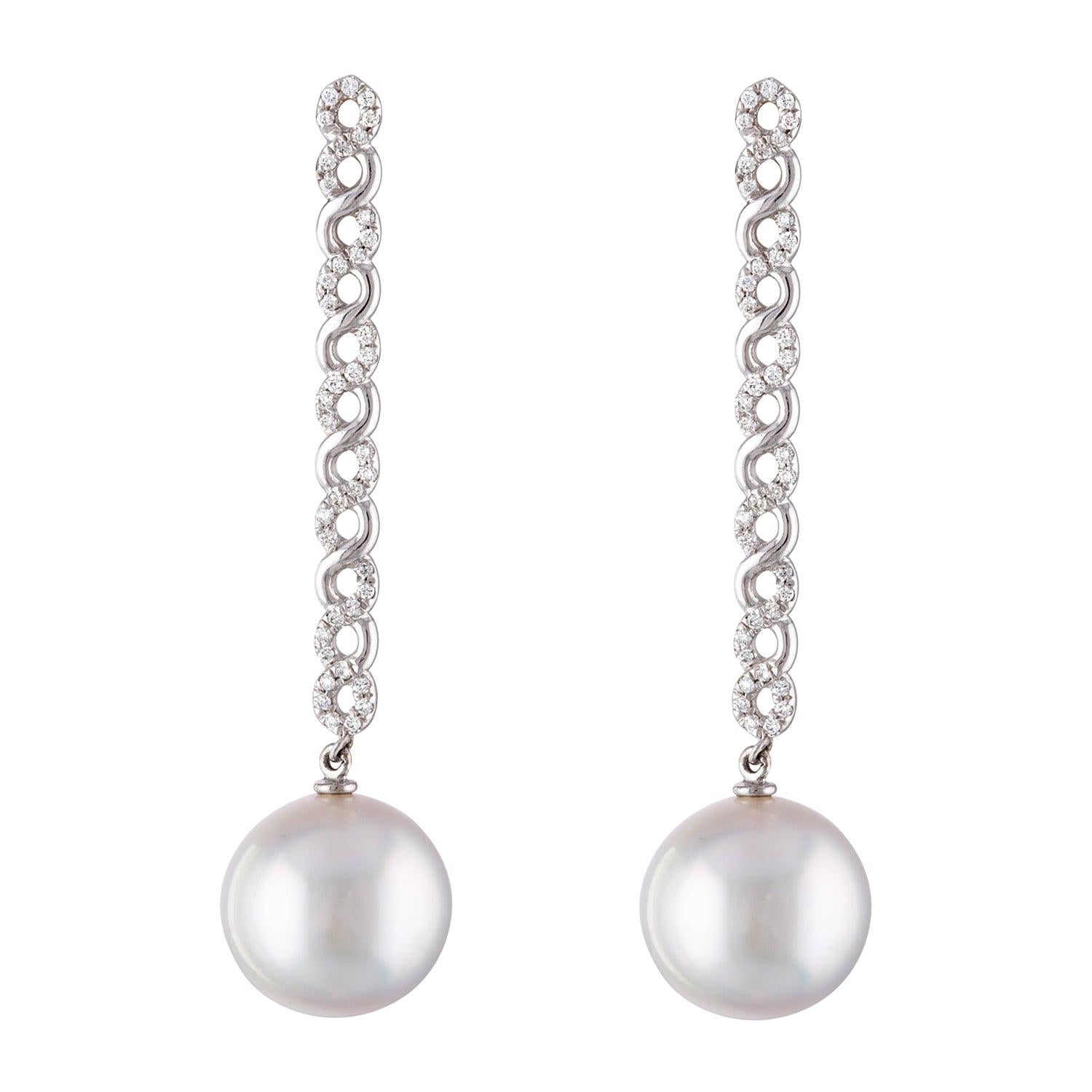 South Sea Cultured Pearl and Diamond Dangle Earrings For Sale
