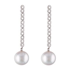 South Sea Cultured Pearl and Diamond Dangle Earrings