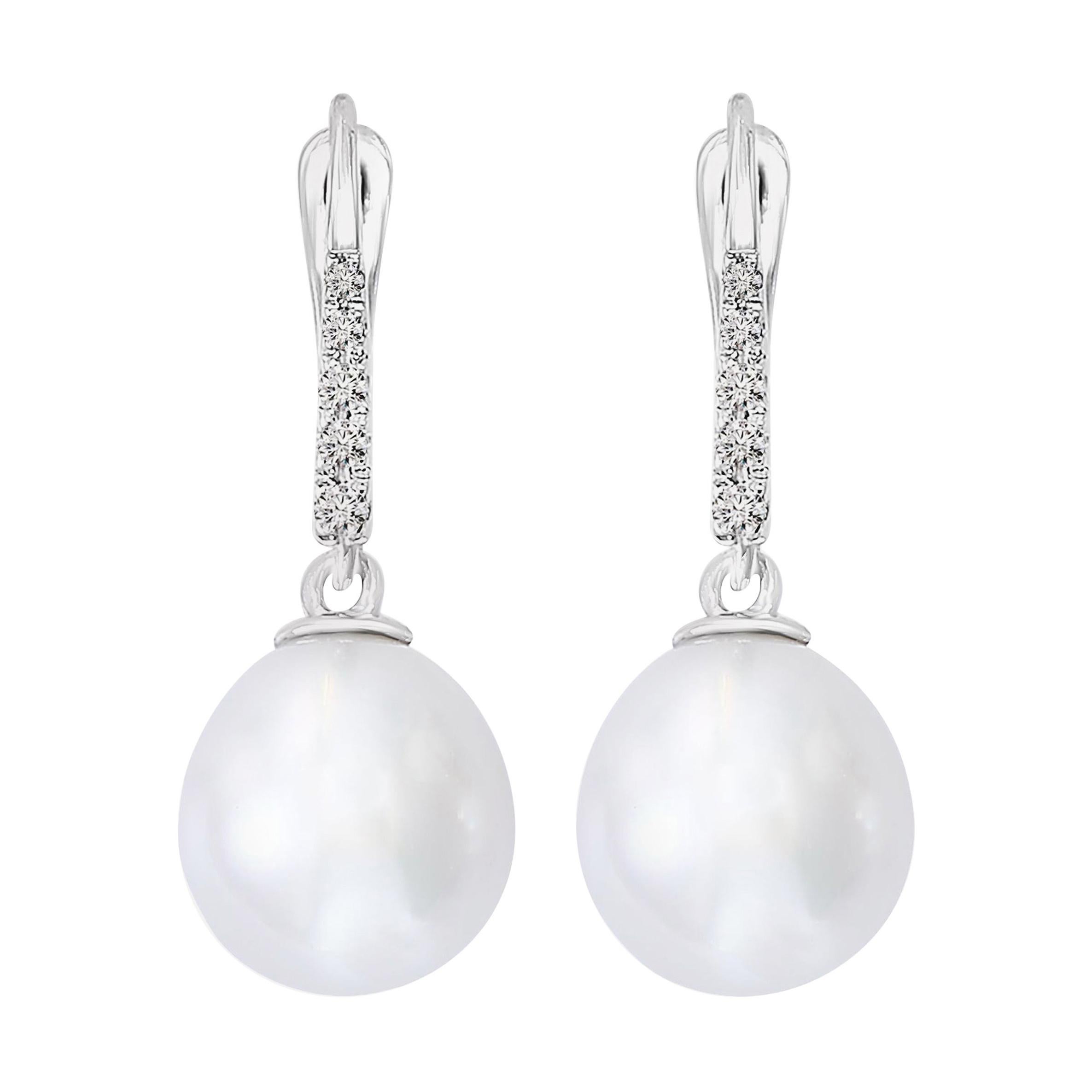 South Sea Pearl and Diamond Dangle Earrings