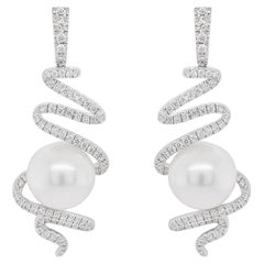 Pendientes Colgantes de Perlas del Mar del Sur y Diamantes en Oro Blanco de 18k