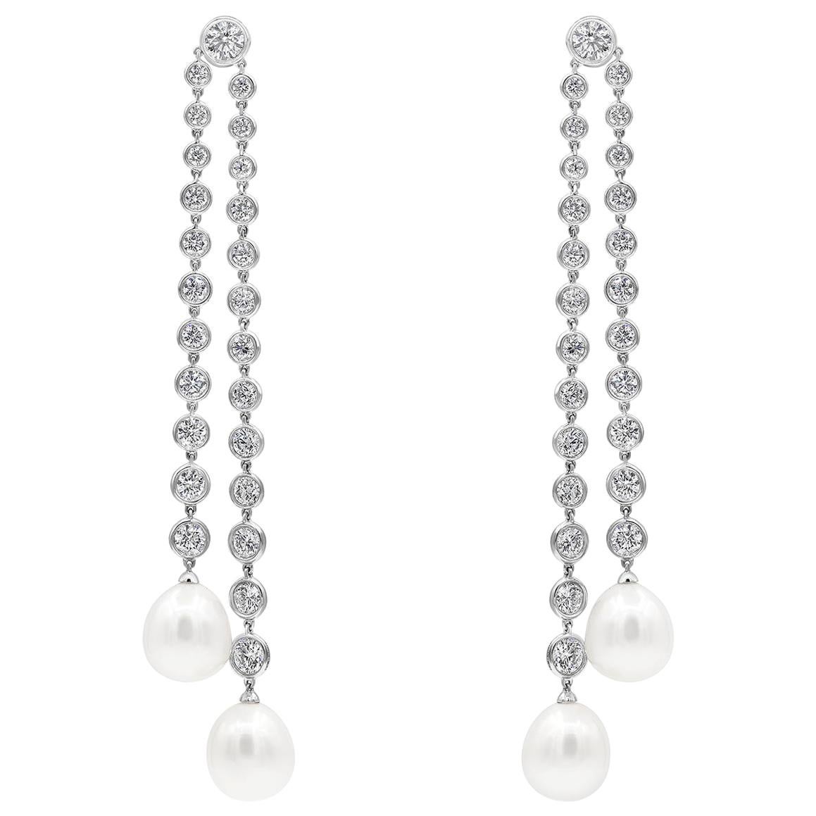 Ivanka Trump 12.30 Carats Round Diamond and South Sea Pearl Dangle Earrings