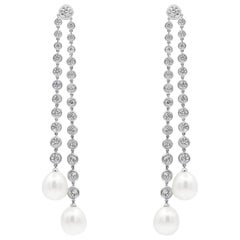 Ivanka Trump Pendants d'oreilles en diamants ronds de 12,30 carats et perles des mers du Sud