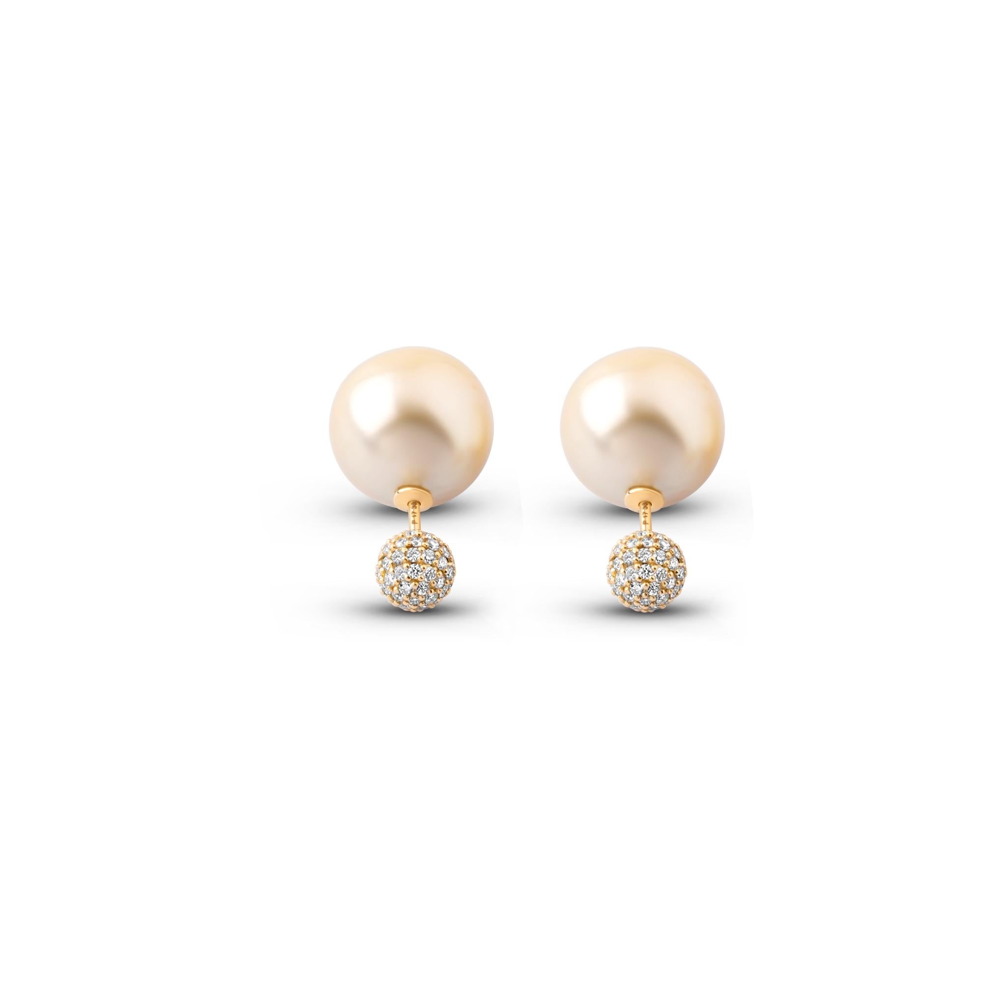 South Sea Pearl and Diamond Dior Tribales Style Ball Earrings Screw Back Studs In New Condition For Sale In Toronto, ON