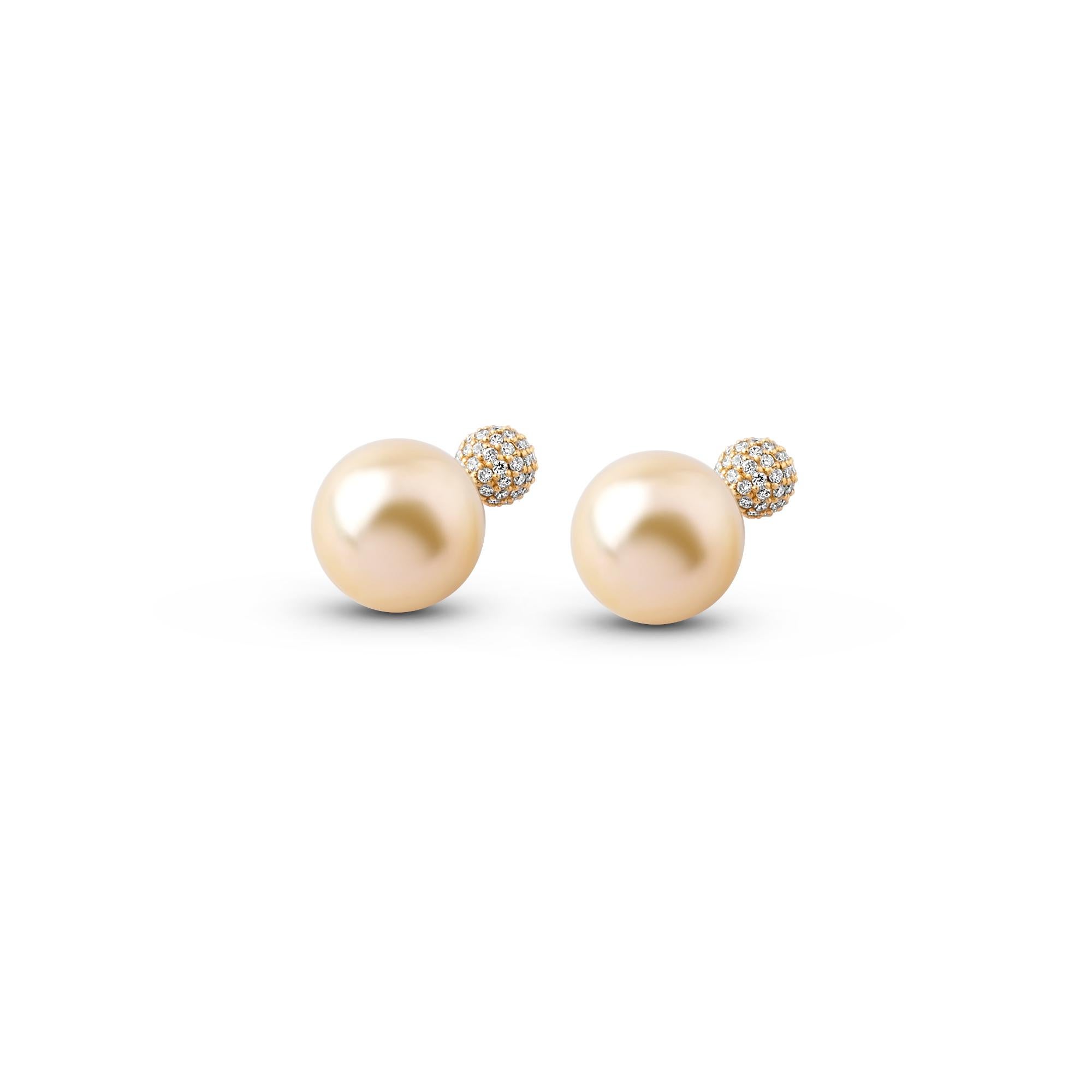 South Sea Pearl and Diamond Dior Tribales Style Ball Earrings Screw Back Studs For Sale 1