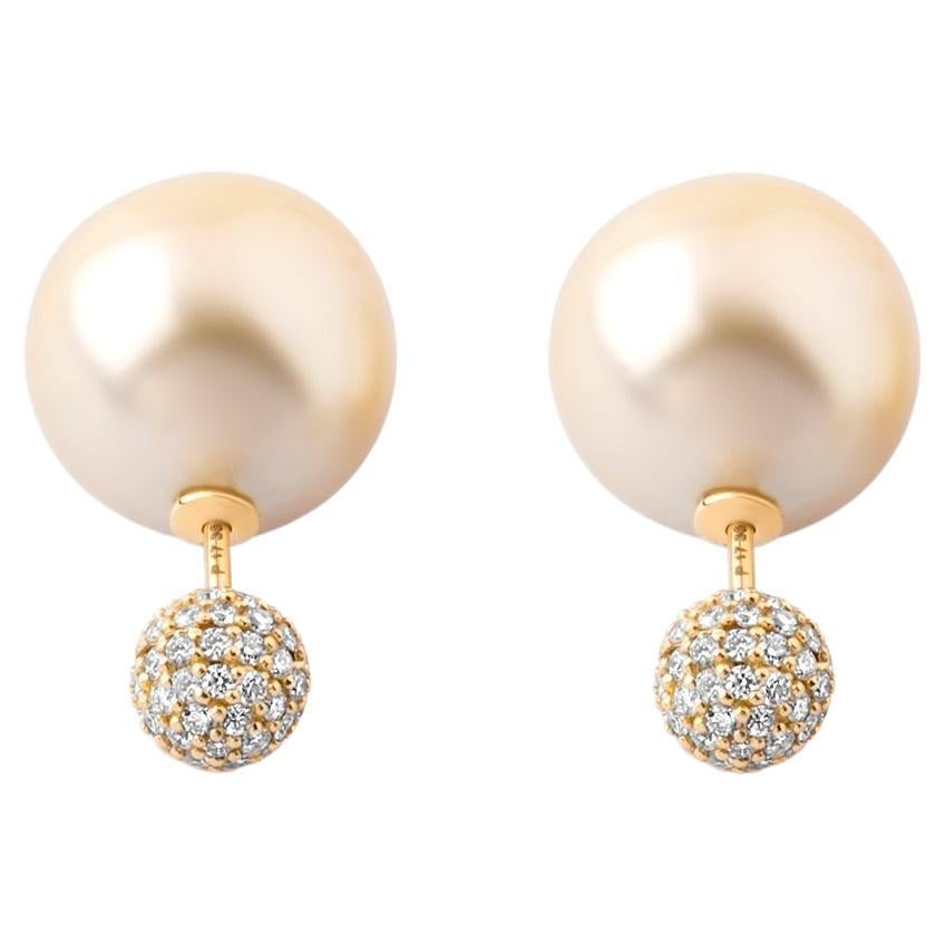 South Sea Pearl and Diamond Dior Tribales Style Ball Earrings Screw Back Studs For Sale