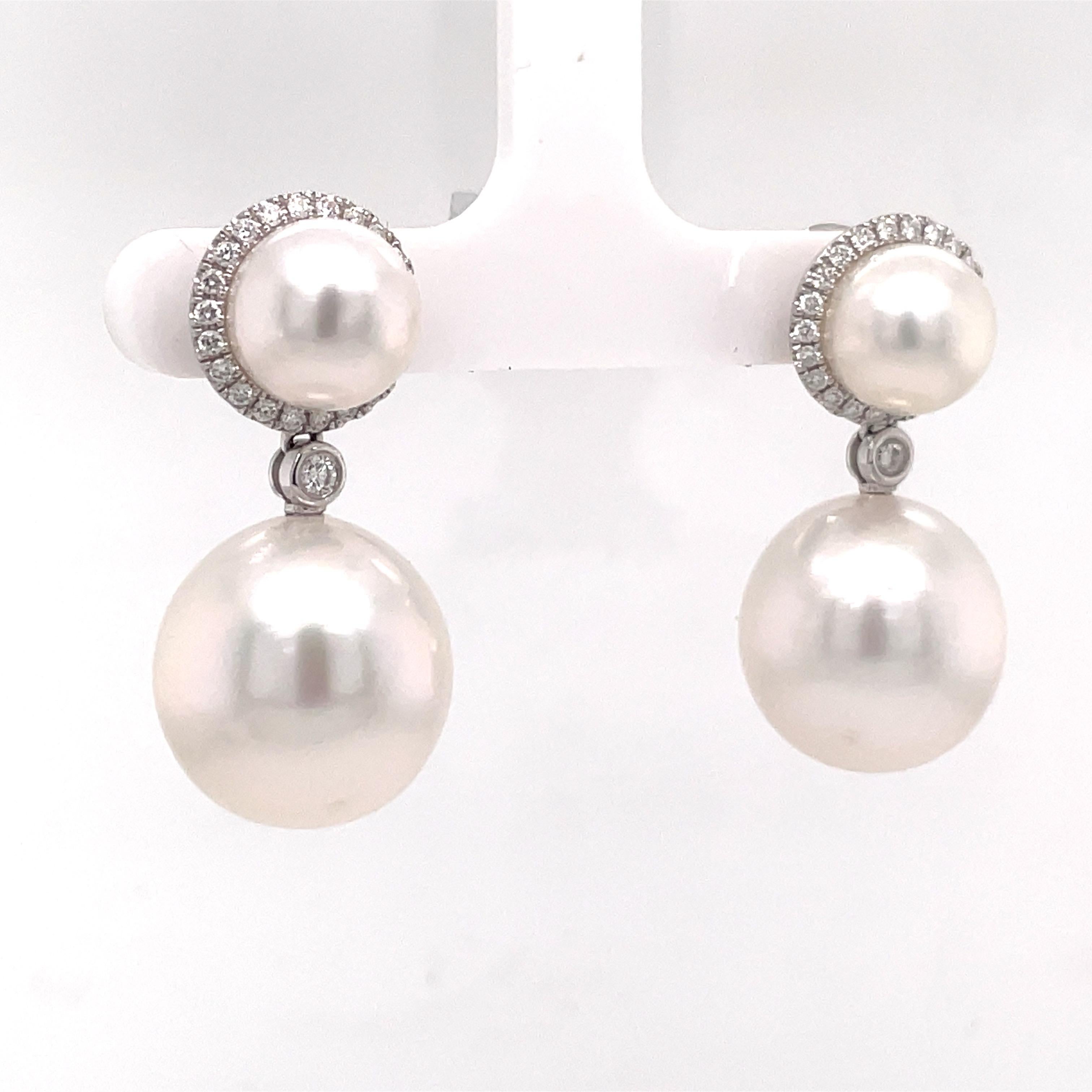 Contemporary South Sea Pearl and Diamond Drop Earrings For Sale