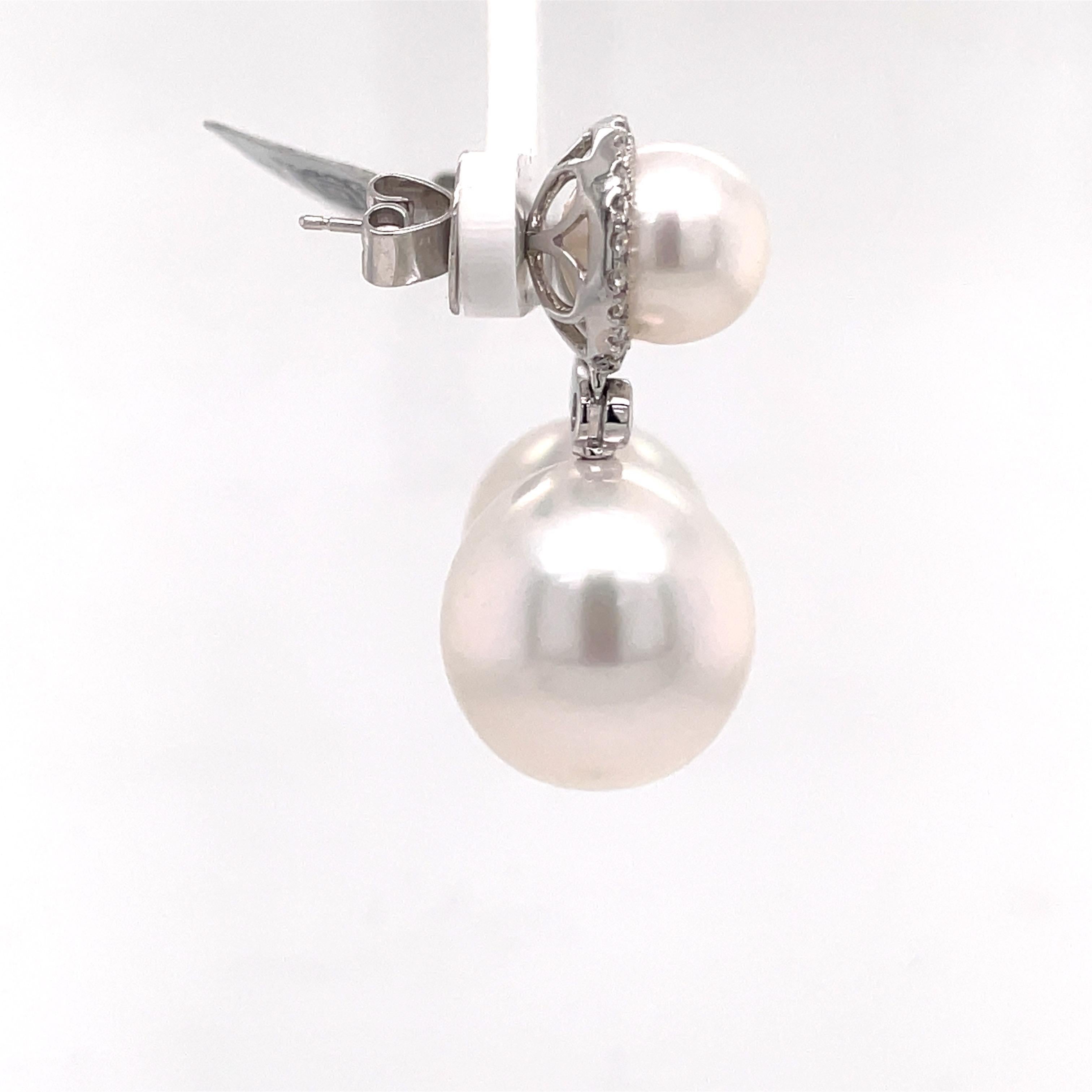South Sea Pearl and Diamond Drop Earrings In New Condition For Sale In New York, NY