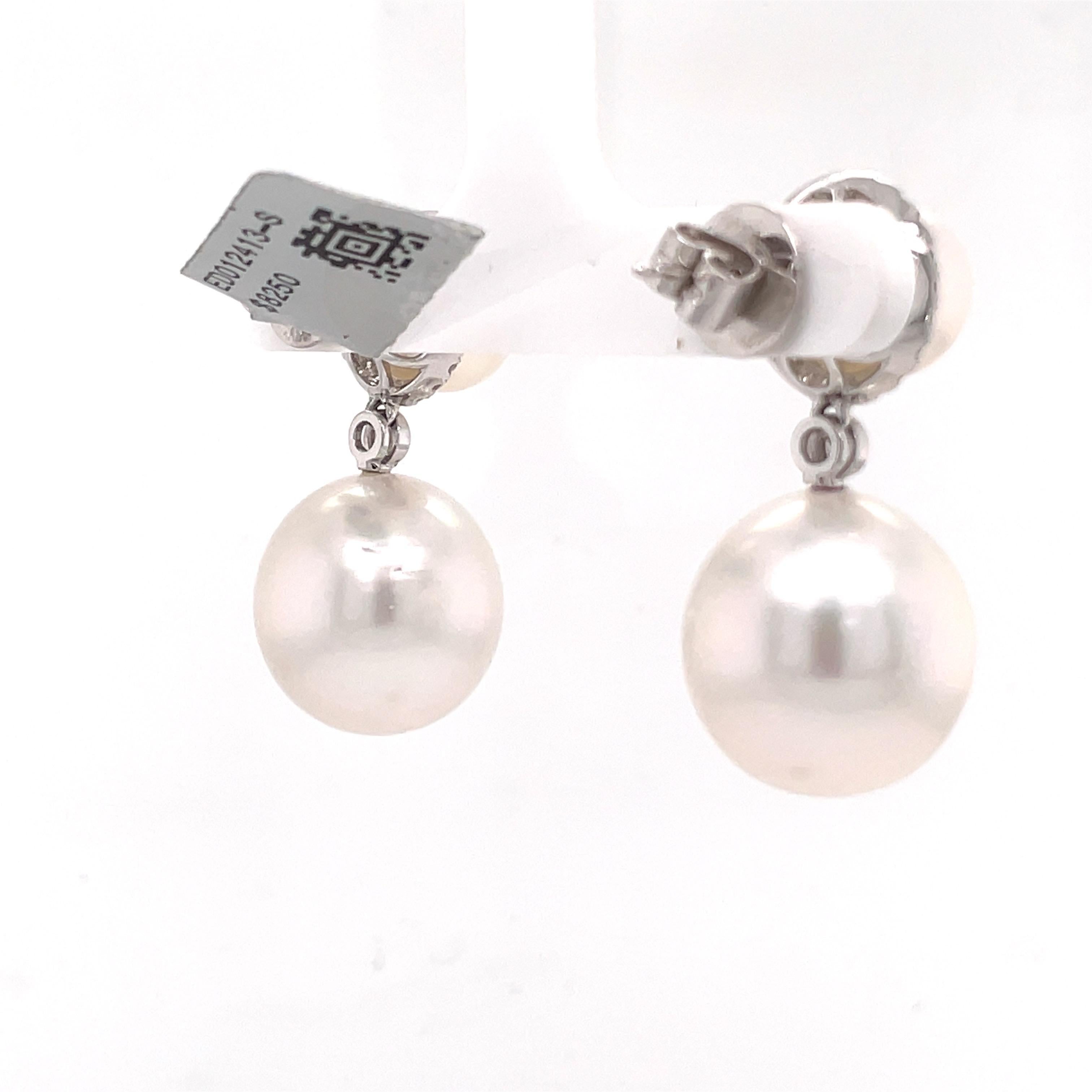 Women's or Men's South Sea Pearl and Diamond Drop Earrings For Sale