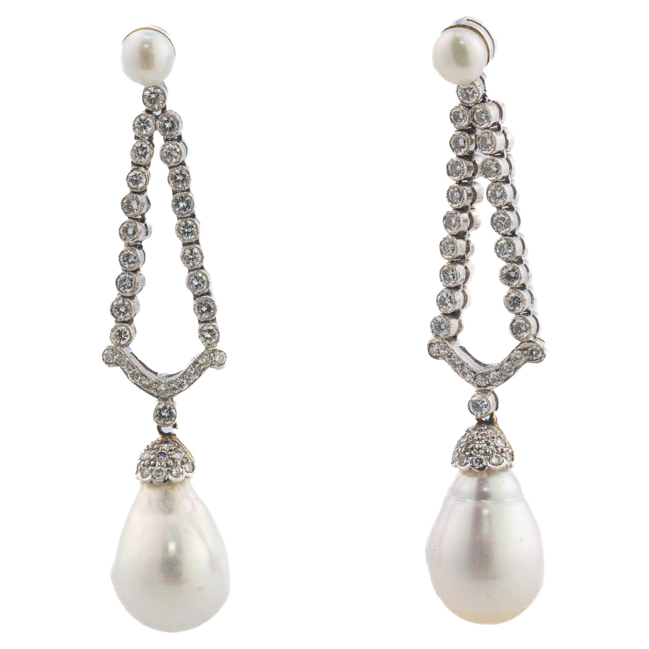 South Sea Pearl and Diamond Drop Earrings