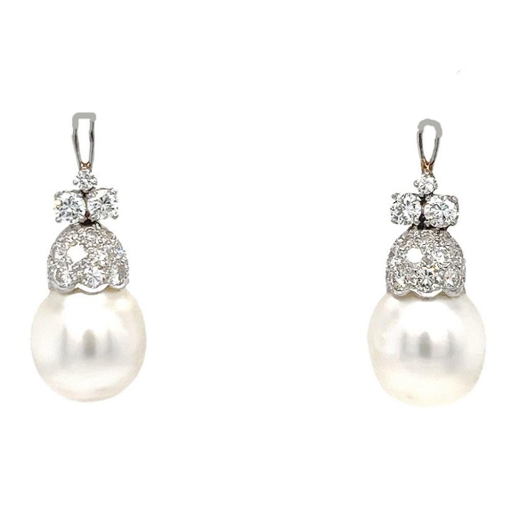 South Sea Pearl and Diamond Drop Enhancers In Good Condition For Sale In Coral Gables, FL