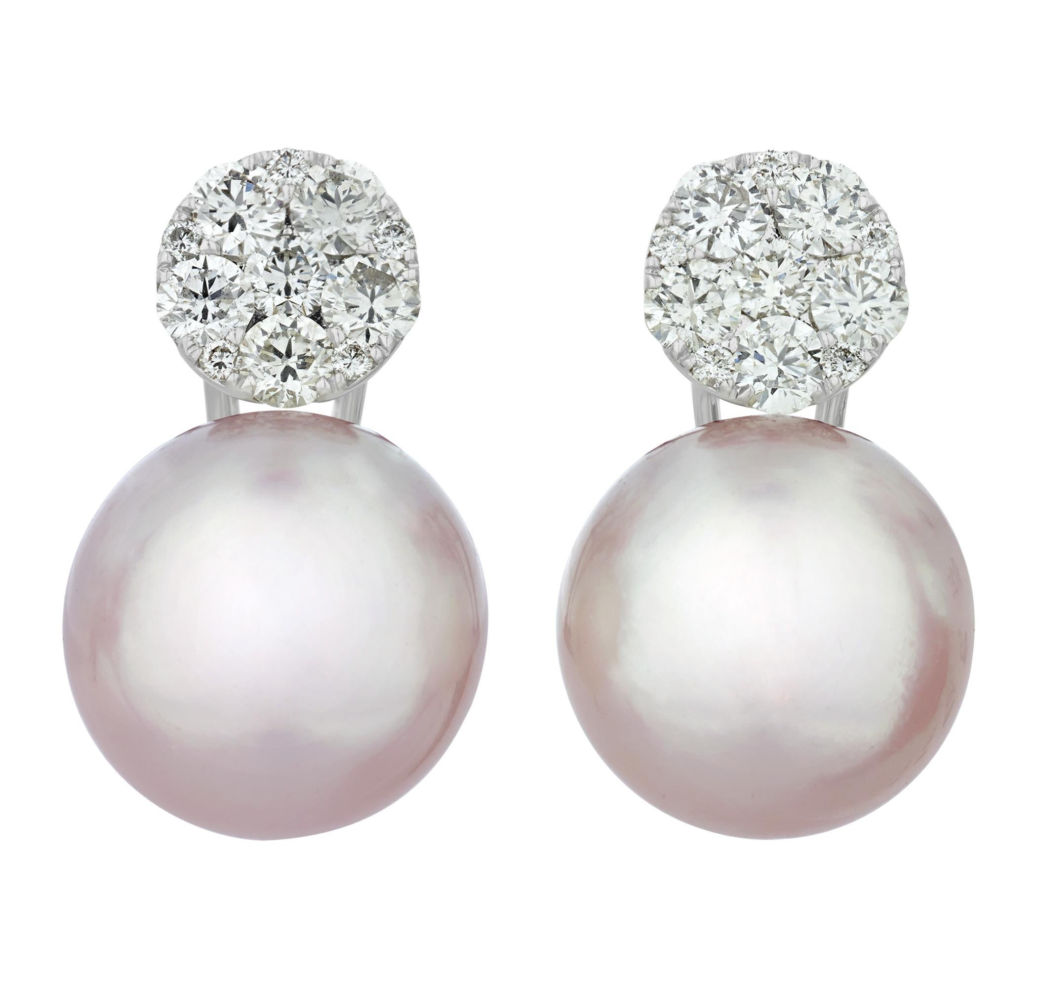Uncut South Sea Pearl And Diamond Earrings, 1.80 Carats