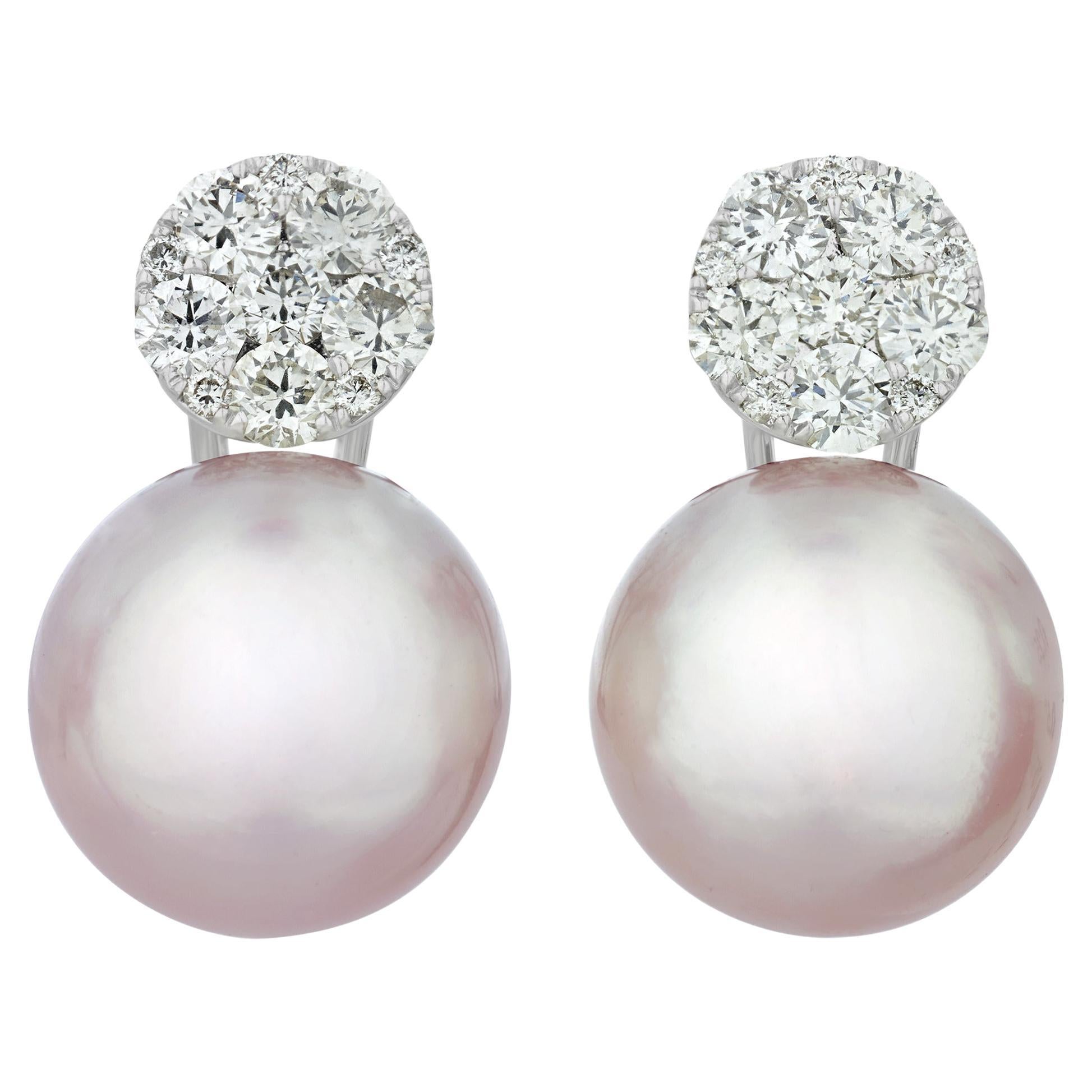 South Sea Pearl And Diamond Earrings, 1.80 Carats