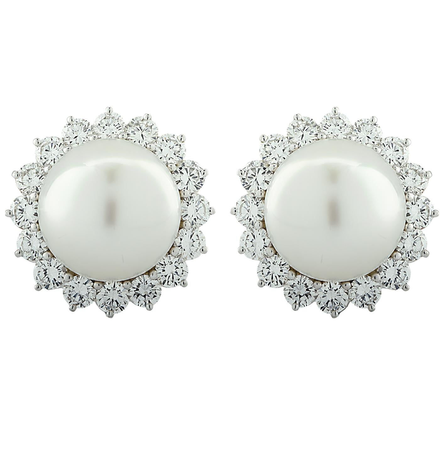Modern South Sea Pearl and Diamond Earrings