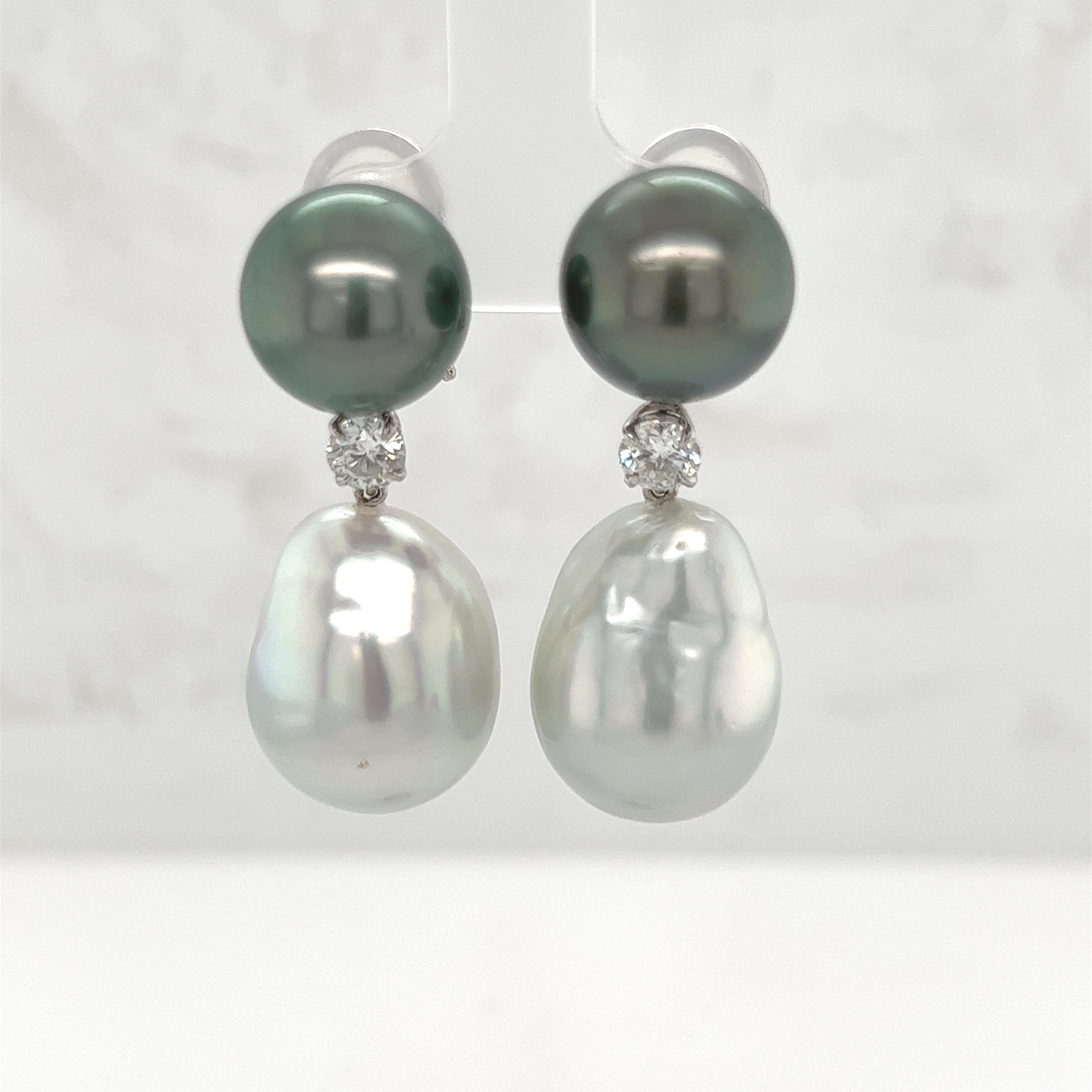 Contemporary South Sea Pearl and Diamond Earrings