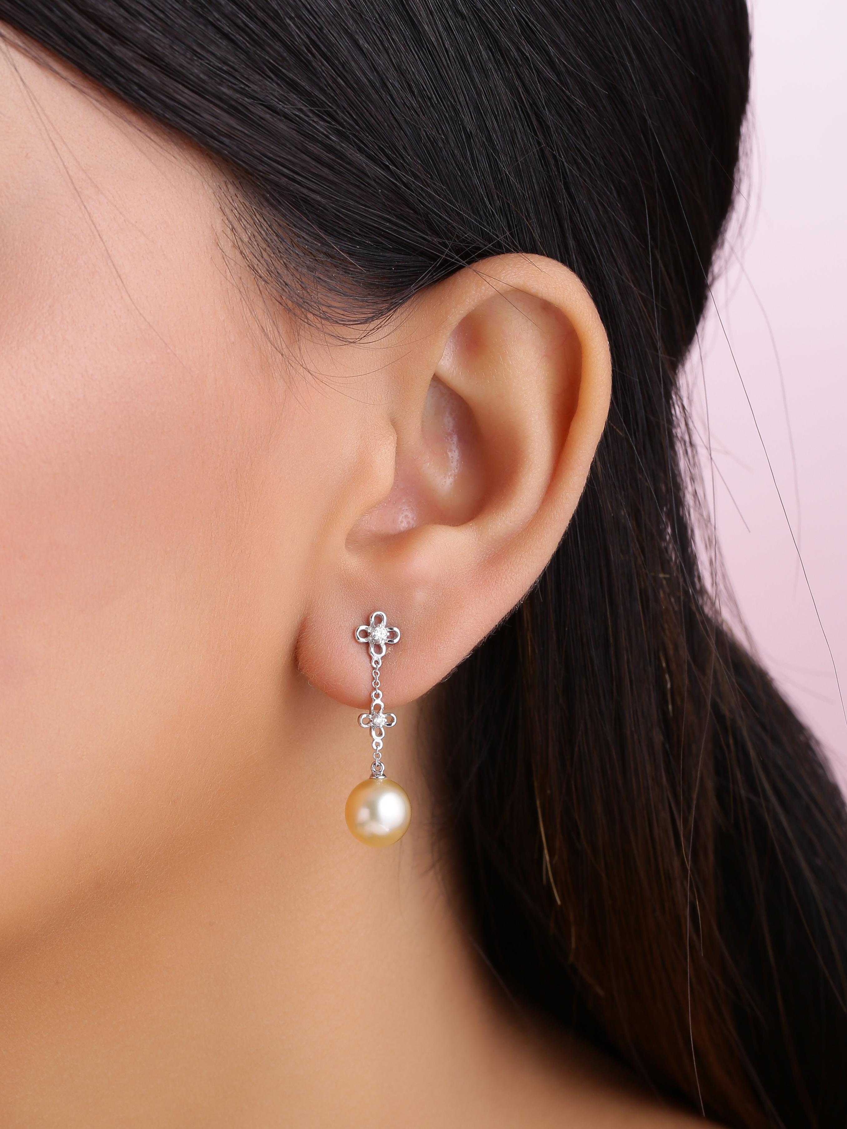 Pendientes de Perlas del Mar del Sur y Diamantes en Oro de 18k Corte redondo