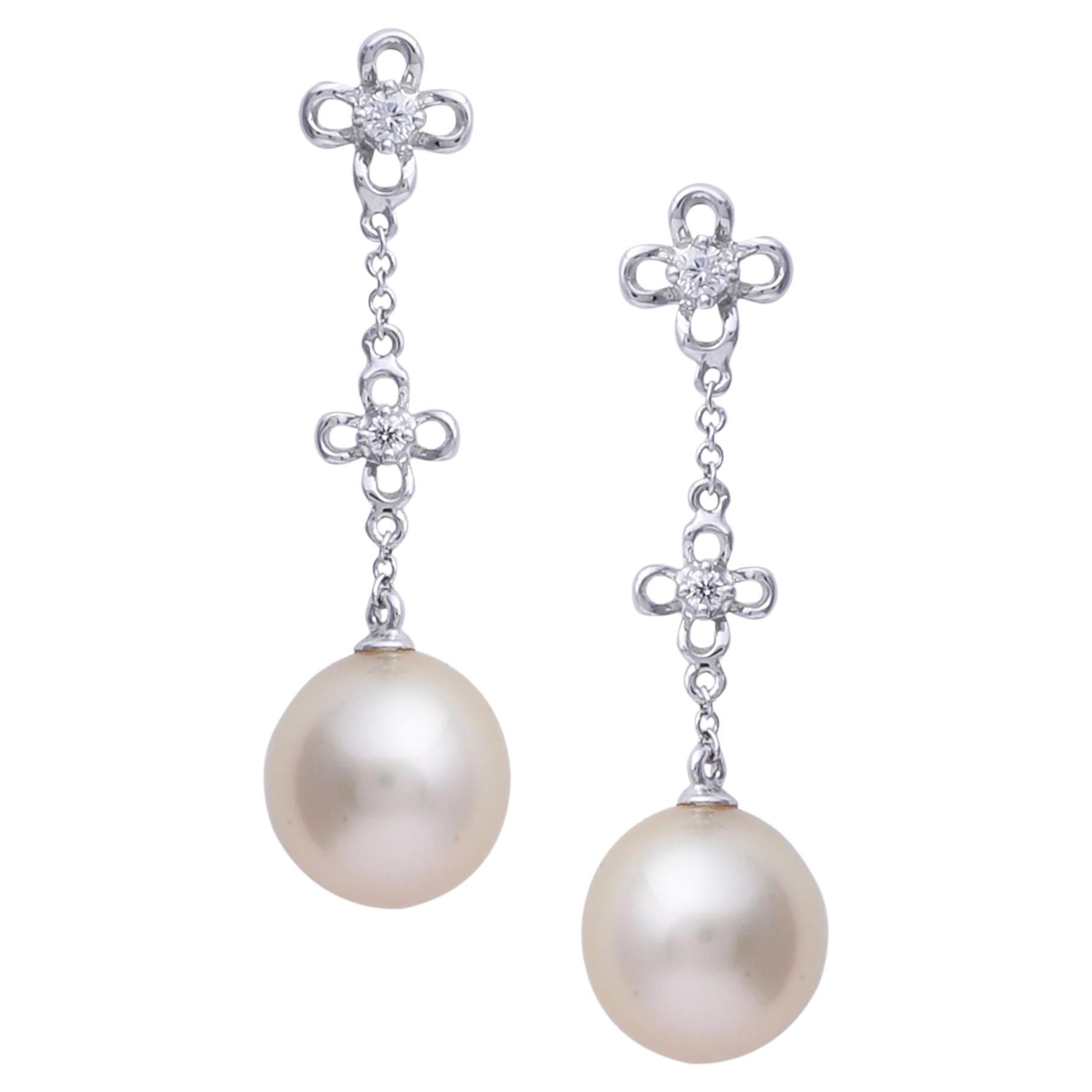 18K Diamond and South Sea Pearl Earrings For Sale at 1stDibs