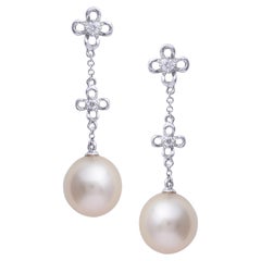 Pendientes de Perlas del Mar del Sur y Diamantes en Oro de 18k