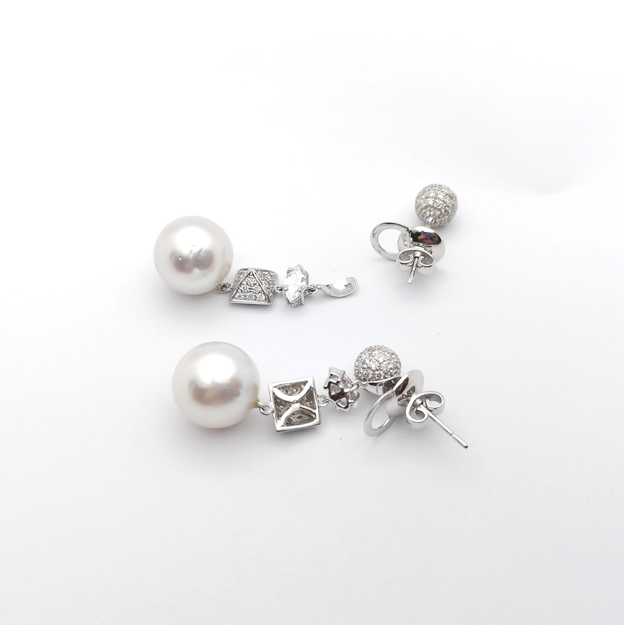 South Sea Pearl and Diamond Earrings set in 18K White Gold Settings For Sale 1