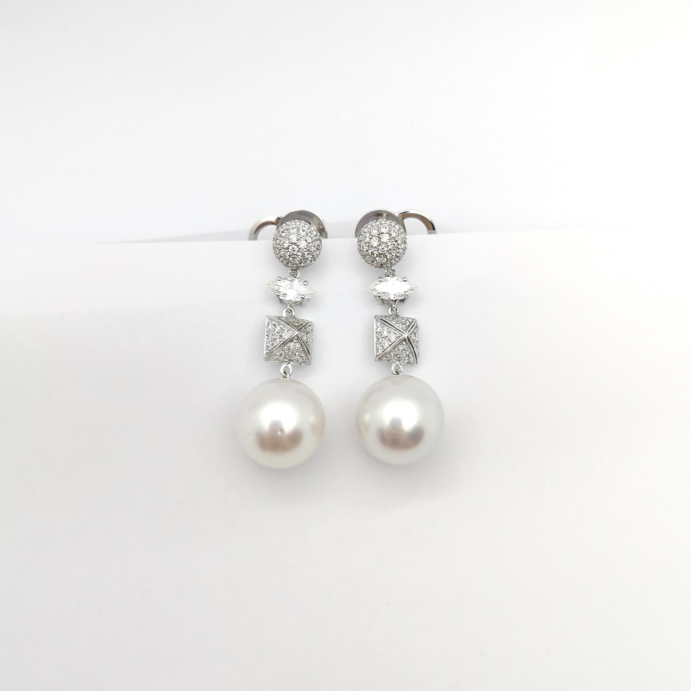 South Sea Pearl and Diamond Earrings set in 18K White Gold Settings For Sale 2
