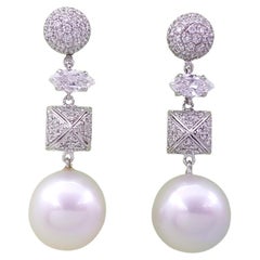 South Sea Pearl and Diamond Earrings set in 18K White Gold Settings