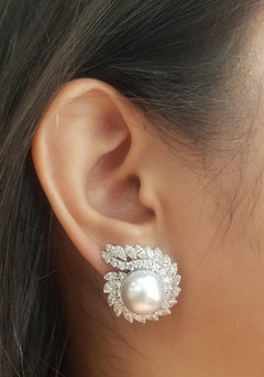South Sea Pearl and Diamond Earrings set in18K White Gold Settings