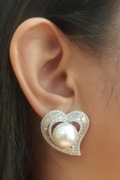 South Sea Pearl and Diamond Earrings set in18K White Gold Settings