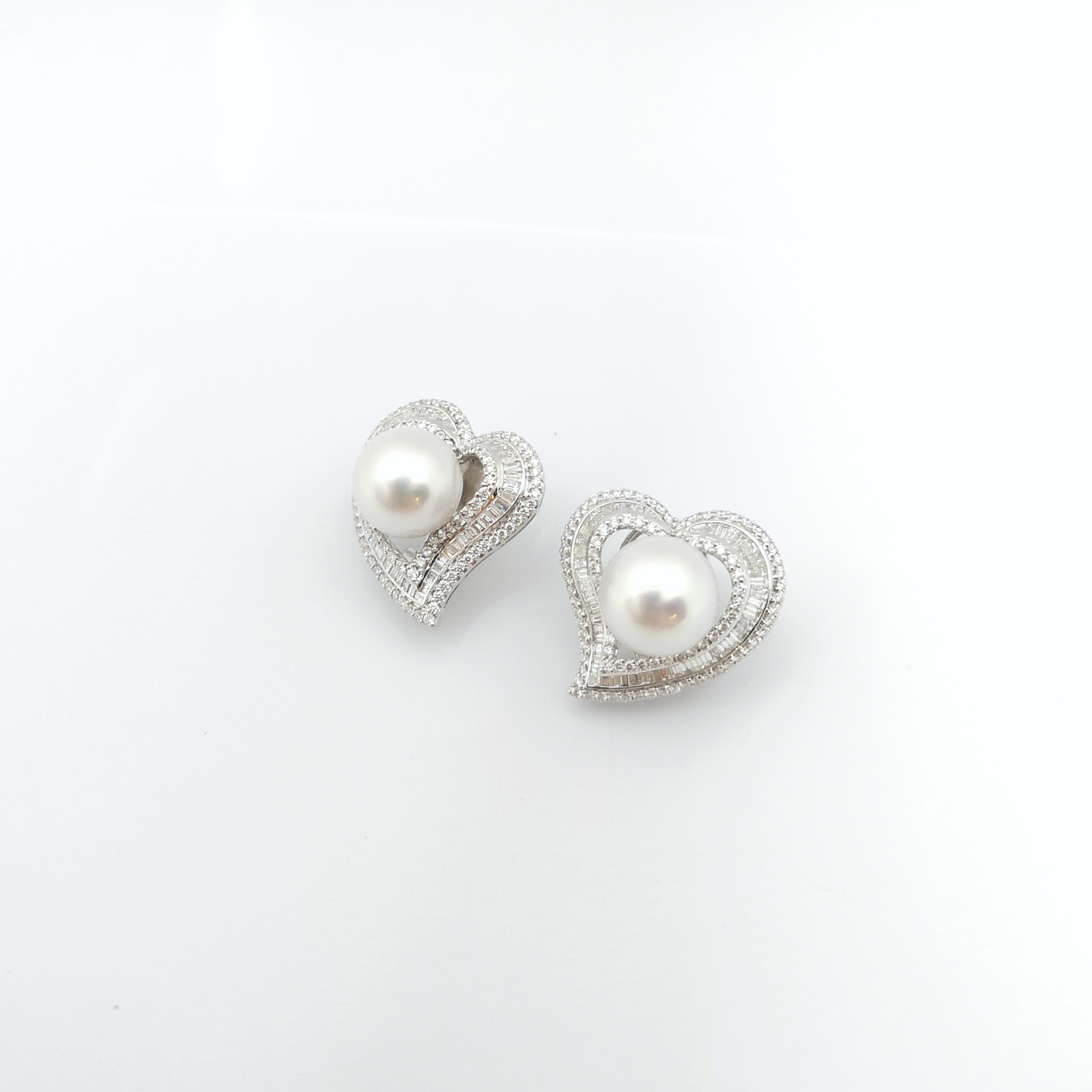 Mixed Cut South Sea Pearl and Diamond Earrings set in18K White Gold Settings For Sale