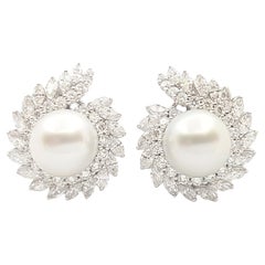 South Sea Pearl and Diamond Earrings set in18K White Gold Settings
