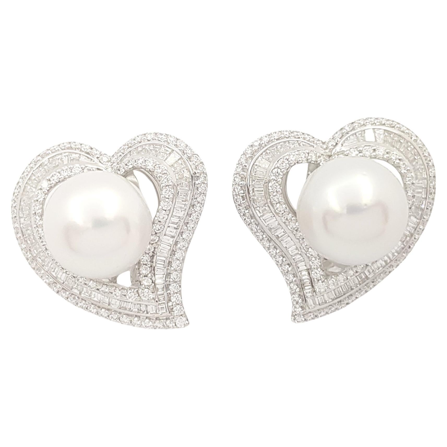 South Sea Pearl and Diamond Earrings set in18K White Gold Settings For Sale