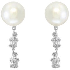 South Sea Cultured Pearl and Diamond Earrings with 14 Karat White Gold
