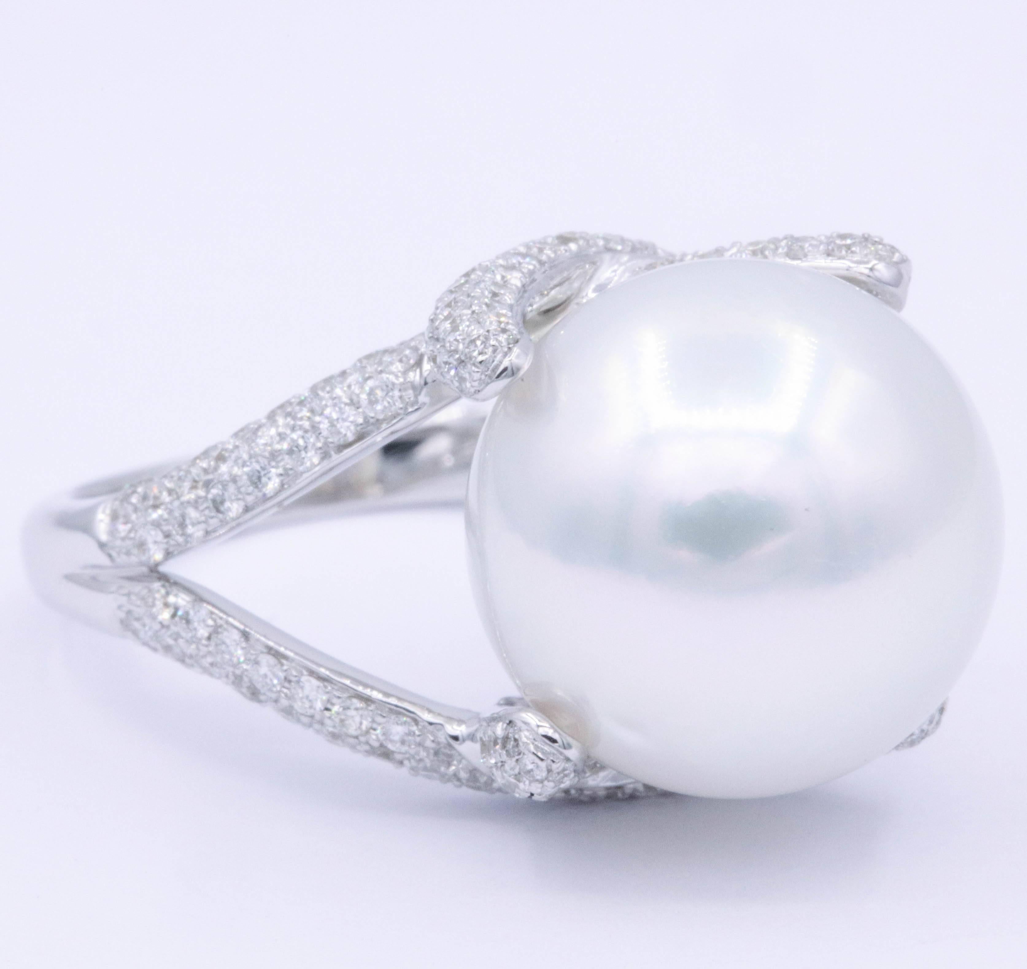 Round Cut South Sea Pearl and Diamond Elegant Ring For Sale
