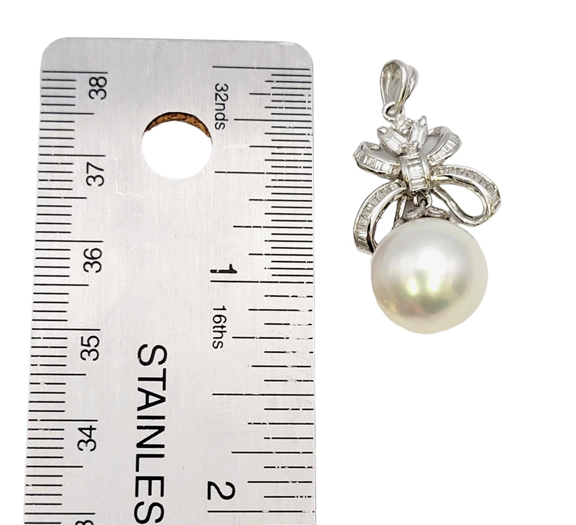 South Sea Pearl and Diamond Embellished Bow Dangle Pendant 14 Karat White Gold For Sale 5
