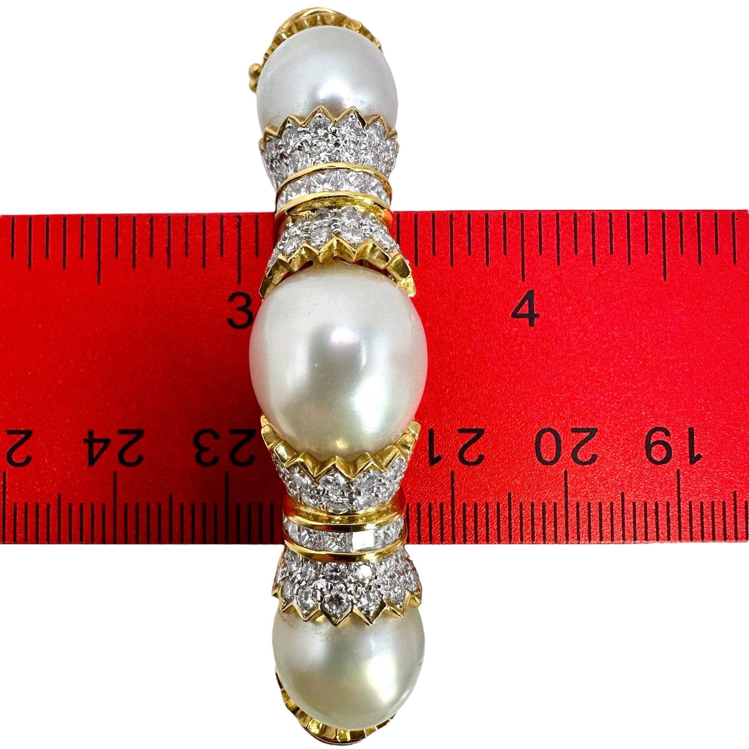 South Sea Pearl and Diamond Encrusted 18K Yellow Gold Cuff Bracelet  For Sale 4