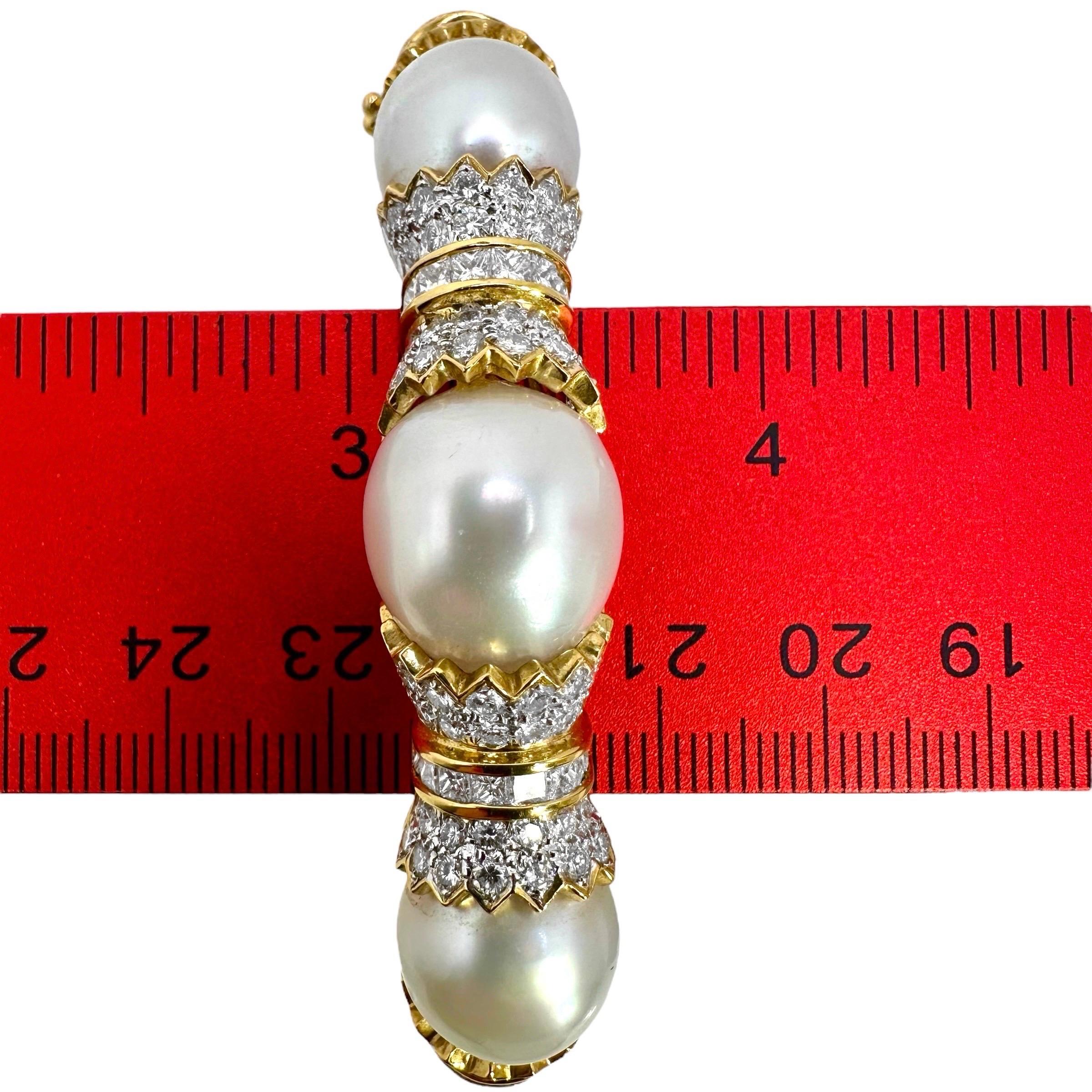 South Sea Pearl and Diamond Encrusted 18K Yellow Gold Cuff Bracelet For Sale 4