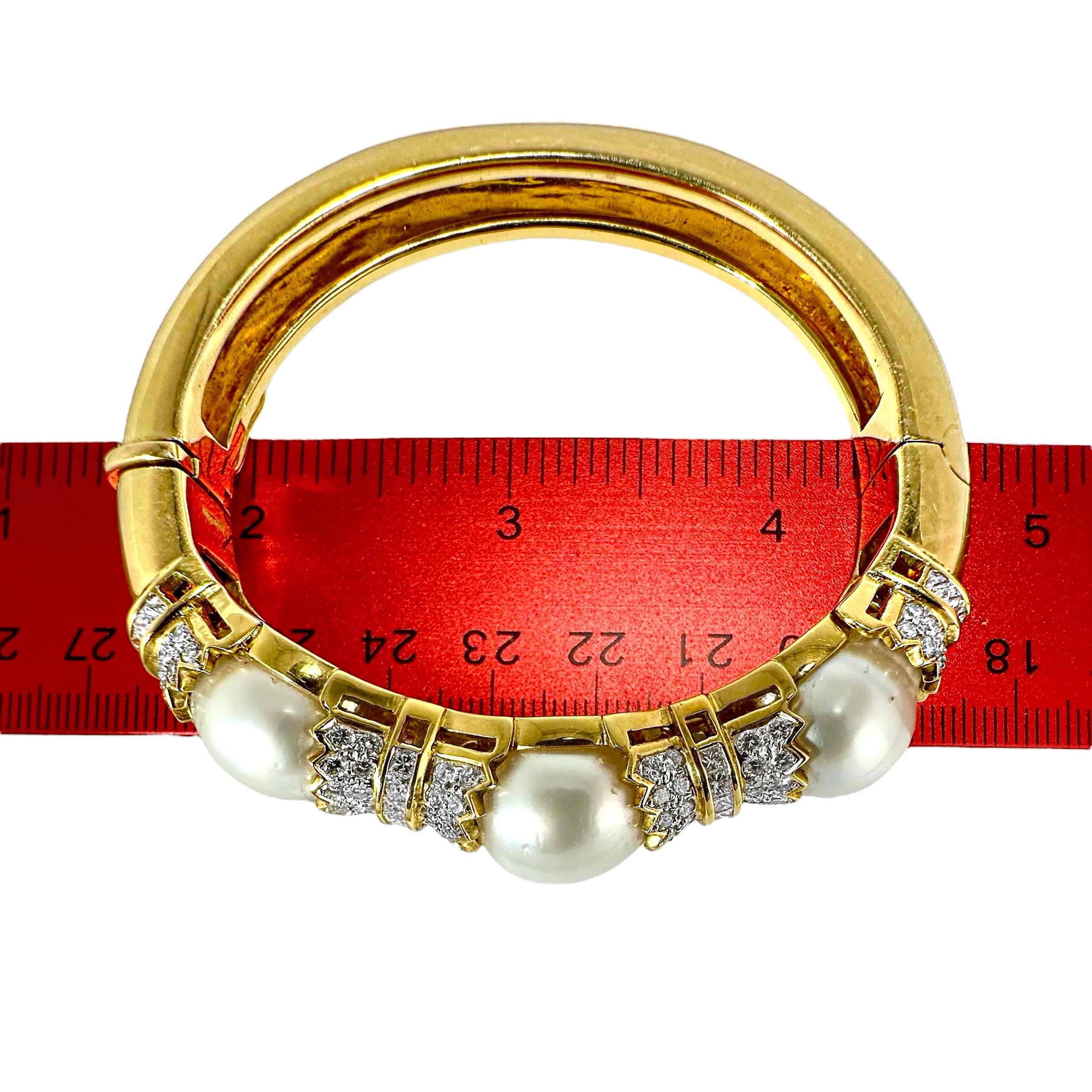 South Sea Pearl and Diamond Encrusted 18K Yellow Gold Cuff Bracelet  For Sale 5