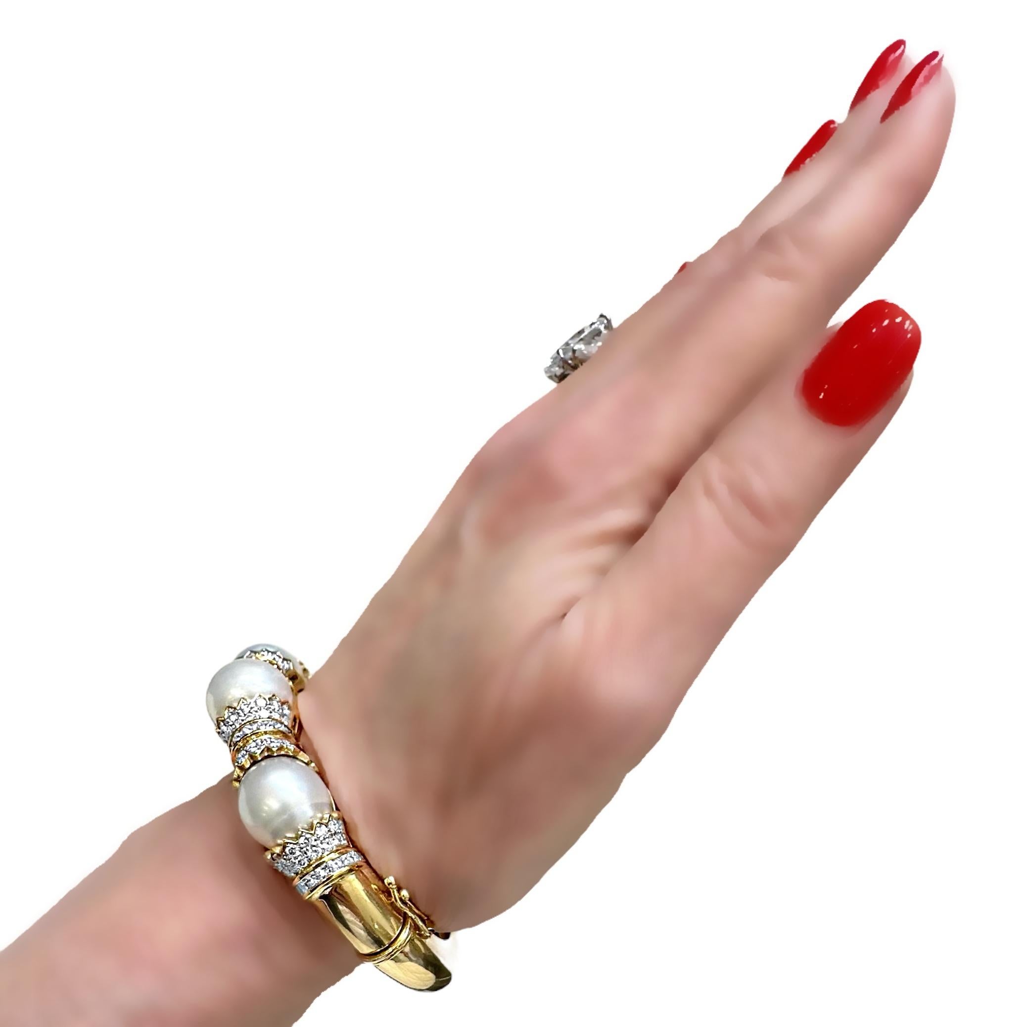 South Sea Pearl and Diamond Encrusted 18K Yellow Gold Cuff Bracelet For Sale 9